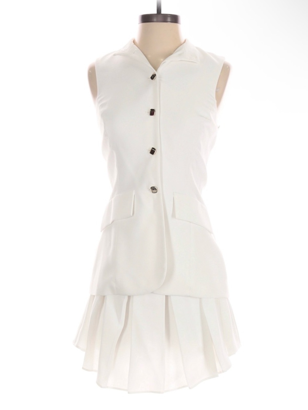 Amanda Uprichard White Sleeveless Mini Dress with Gold Buttons - Picture 6 of 8